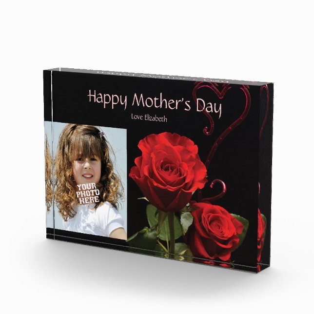Custom Photo with Rose, Mothers Day Acrylic Gift Block (Right)