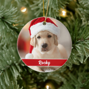 Custom photo with script monogram, Christmas Ceramic Ornament