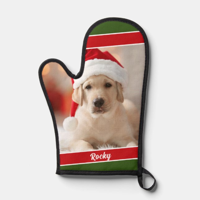 Custom photo with script monogram Christmas Oven Mitt (Front)