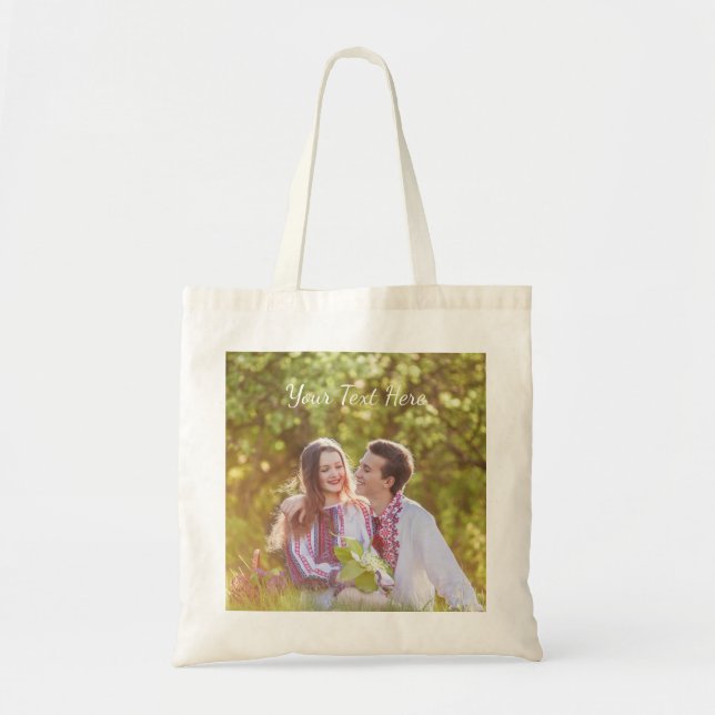Custom Photo with Text Personalized Design Gift Tote Bag (Front)