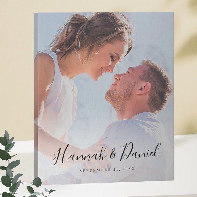 Custom Photo with Whimsical Script Faux Canvas Print (Creator Uploaded)