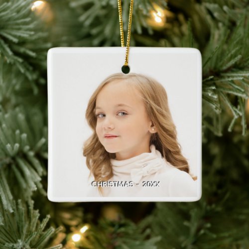 Custom Photo with White Frame Christmas Ceramic Ornament