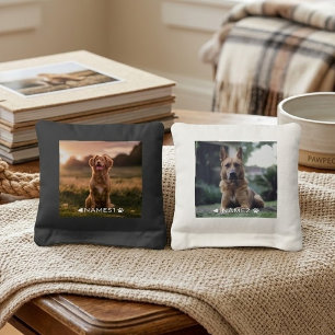 Custom Photo With Your 2 Pet Dog Name Picture On Cornhole Bags