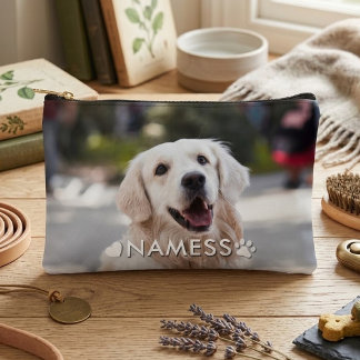 Custom Photo With Your Pet Dog Name Picture On Accessory Pouch