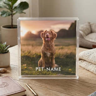Custom Photo With Your Pet Dog Name Picture On Acrylic Tray