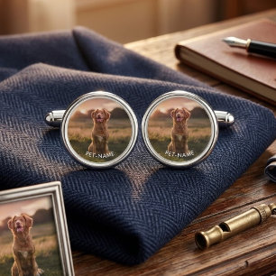 Custom Photo With Your Pet Dog Name Picture On Cufflinks