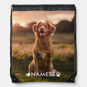 Custom Photo With Your Pet Dog Name Picture On Drawstring Bag