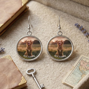 Custom Photo With Your Pet Dog Name Picture On Earrings