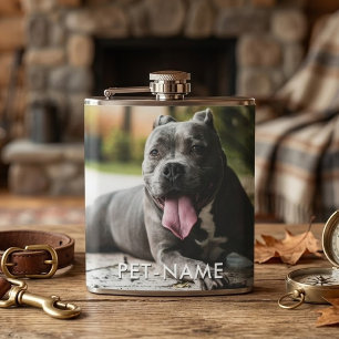 Custom Photo With Your Pet Dog Name Picture On Flask
