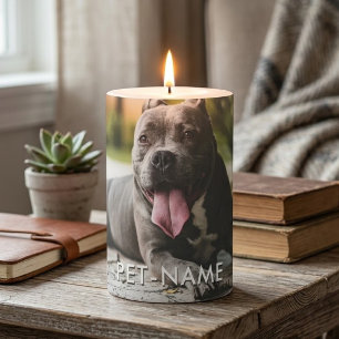 Custom Photo With Your Pet Dog Name Picture On Pillar Candle
