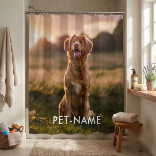Custom Photo With Your Pet Dog Name Picture On Shower Curtain