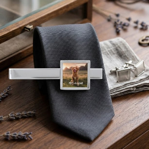 Custom Photo With Your Pet Dog Name Picture On Silver Finish Tie Bar