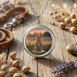Custom Photo With Your Pet Dog Name Picture On Silver Plated Necklace