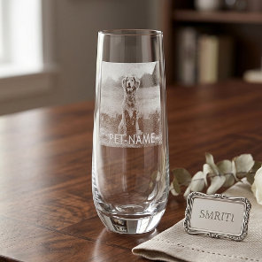 Custom Photo With Your Pet Dog Name Picture On Stemless Champagne Flute