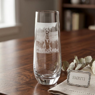 Custom Photo With Your Pet Dog Name Picture On Stemless Champagne Flute