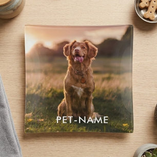 Custom Photo With Your Pet Dog Name Picture On Trinket Tray