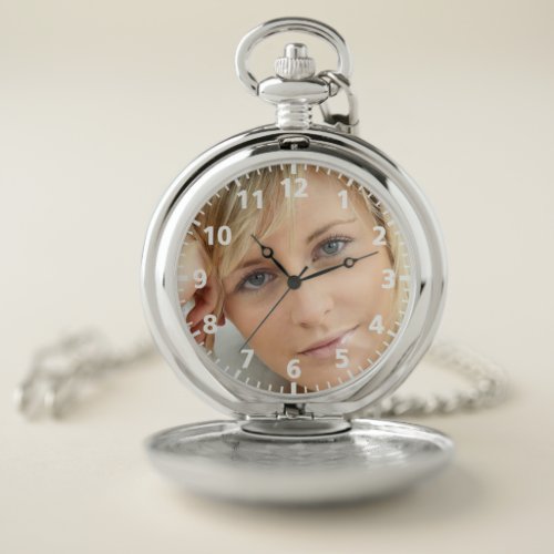 Custom photo woman girl white numbers pocket watch