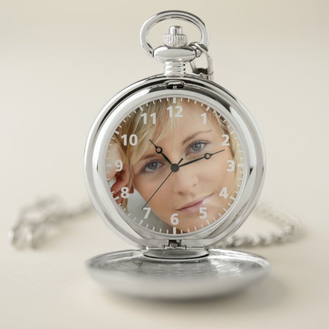 Custom photo woman girl white numbers pocket watch (Inside)