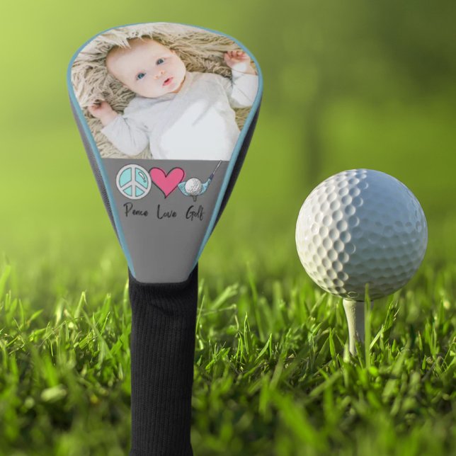 Custom Photo Woman Grandma Mom Peace Love Golf  Head Cover (Custom Photo Woman Grandma Mom Peace Love Golf Golf Head Cover)