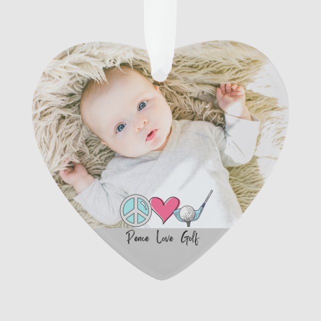 Custom Photo Woman Grandma Mom Peace Love Golf  Ornament (Front)