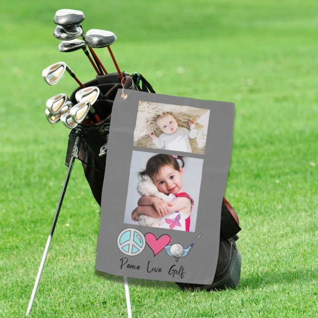 Custom Photo Woman Grandma Mom Peace Love Golf  Towel (Custom Photo Woman Grandma Mom Peace Love Golf Golf Towel)