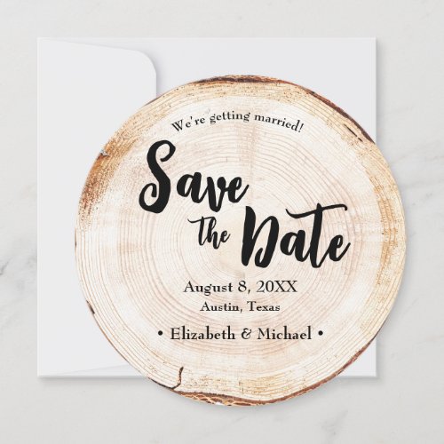 Custom photo Wood Slice Rustic Wedding Unique Invitation