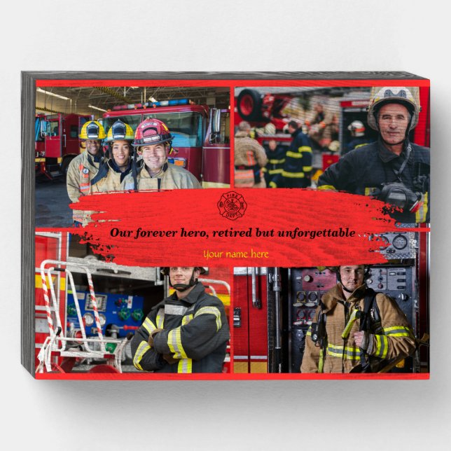 Custom Photo Wooden Box for Retired Firefighter (Front Horizontal)