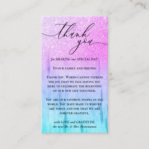 Custom Photo Wooden Glitz Purple Pink Thank You Enclosure Card