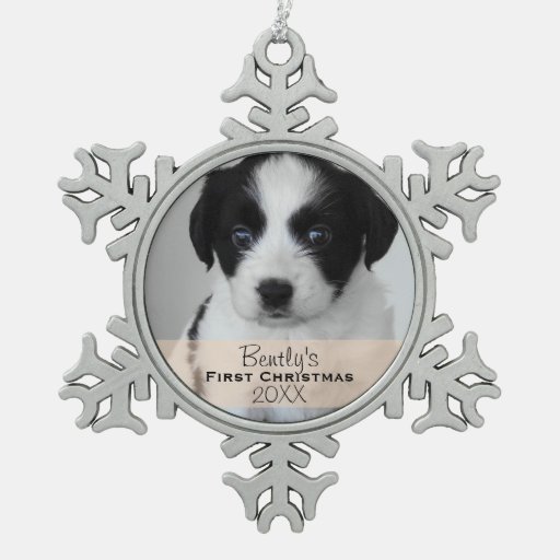 Custom Photo Year Puppy's First Christmas Snowflake Pewter Christmas ...
