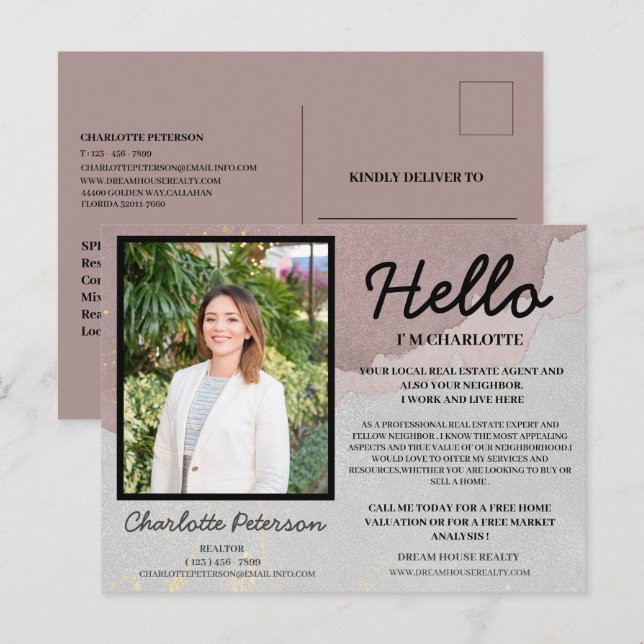 Custom Photo Your Neighborhood Modern Real Estate Postcard (Front/Back)