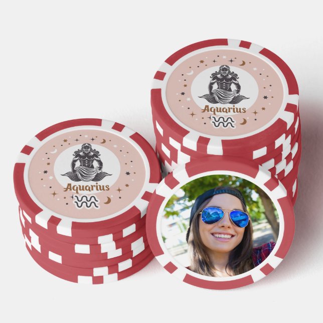Custom Photo Zodiac Sign Aquarius Poker Chips (Stack)