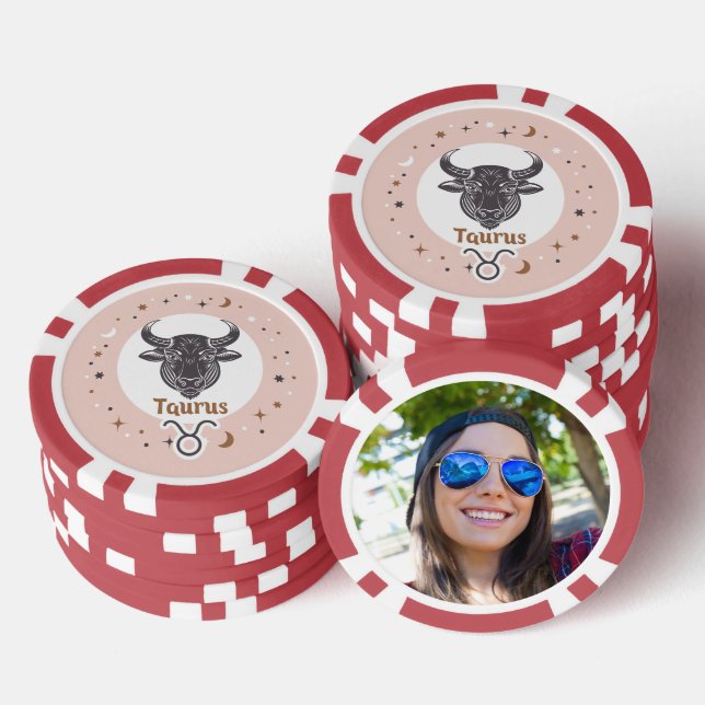 Custom Photo Zodiac Sign Taurus Poker Chips (Stack)