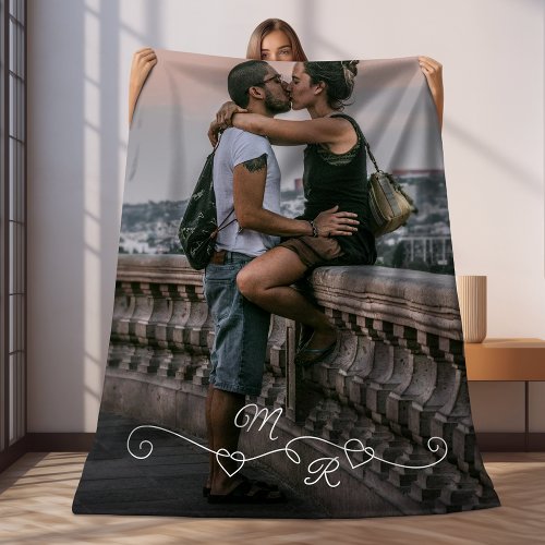 Custom Photograph And Intertwined Love Hearts Fleece Blanket