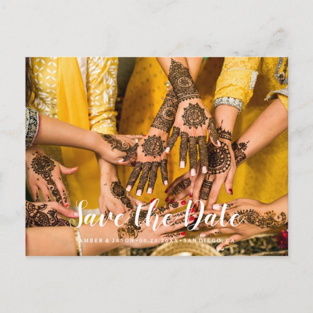 Custom Photograph Indian wedding Save the Date Announcement Postcard (Front)
