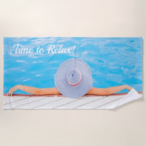 Custom photograph woman relaxing in swimming pool beach towel