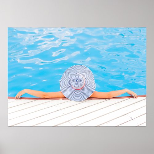 Custom photograph woman relaxing in swimming pool poster