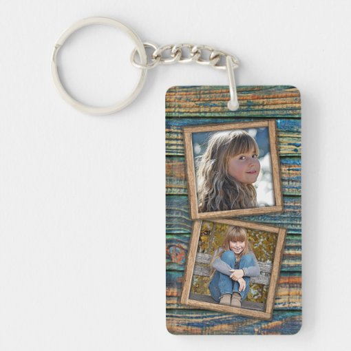 Custom Photographs On Rustic Wooden Planks Pattern Keychain | Zazzle