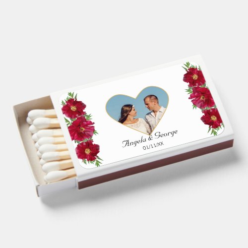 Custom Photography  Burgundy Flowers Wedding Matchboxes