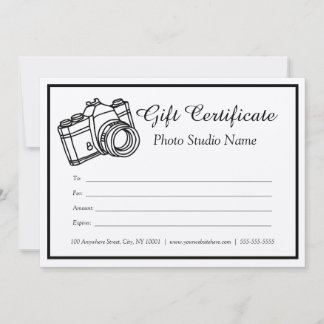 Custom Photography Gift Certificate Invitation