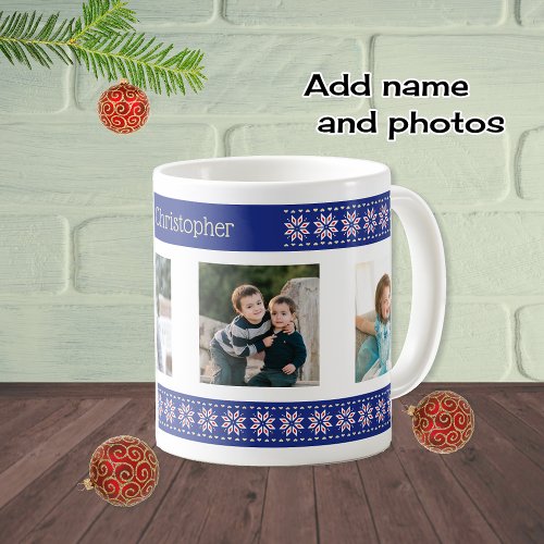 Custom photos and name christmas pattern coffee mug
