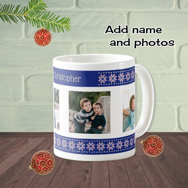 Custom photos and name christmas pattern coffee mug (Creator Uploaded)
