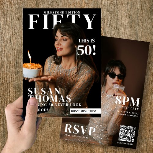 Custom Photos Birthday Magazine Cover Female 50th Invitation