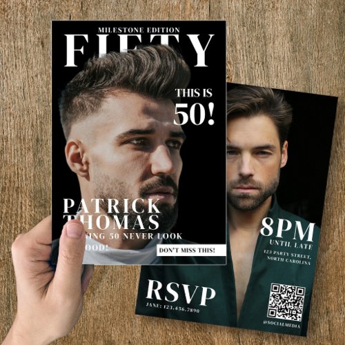 Custom Photos Birthday Magazine Cover Male 50th Invitation