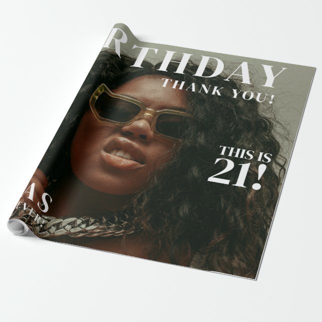 Custom Photos Birthday Party Magazine Cover Wrapping Paper (Unrolled)