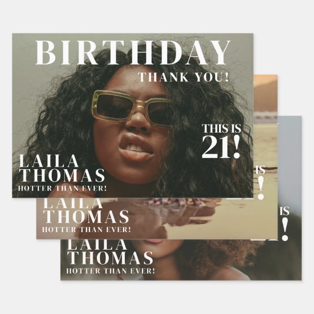 Custom Photos Birthday Party Magazine Cover Wrapping Paper Sheets (Set)