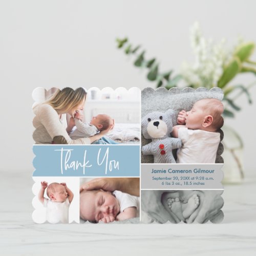 Custom Photos Blue Handlettering Baby Shower Thank You Card