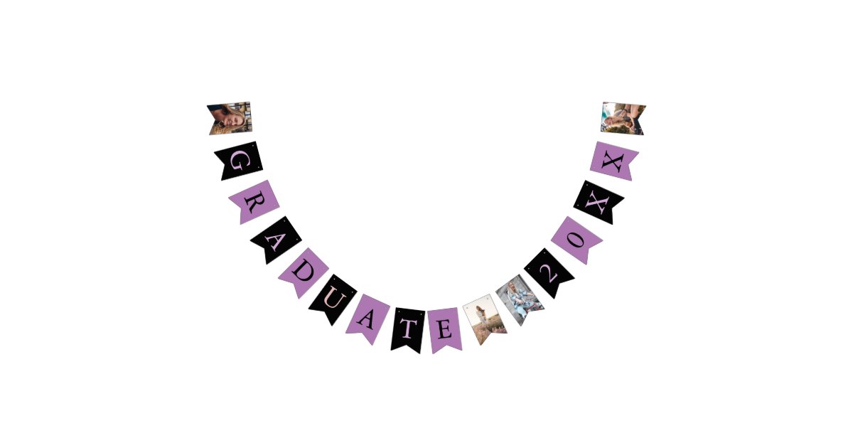 Custom Photos Chic Purple Black Graduate Bunting Flags | Zazzle