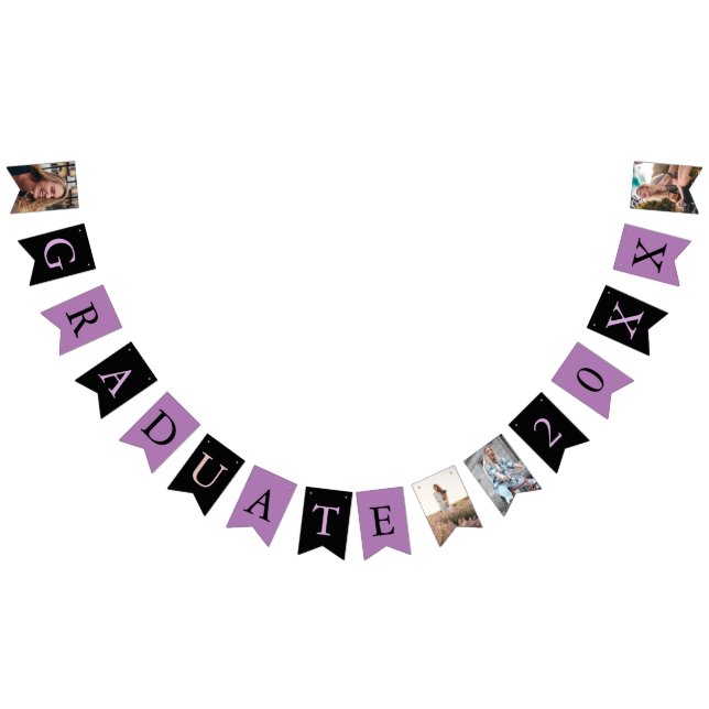Custom Photos Chic Purple Black Graduate Bunting Flags (All)