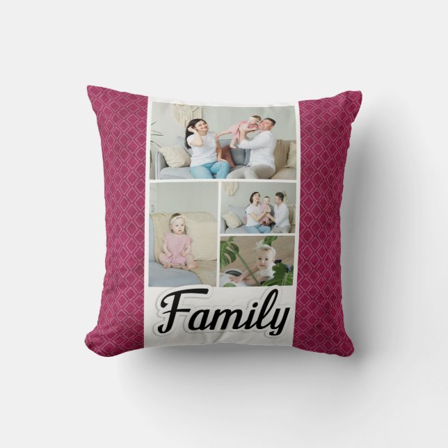 Custom photos/Elegant Red Geometric Diamond Throw Pillow (Front)