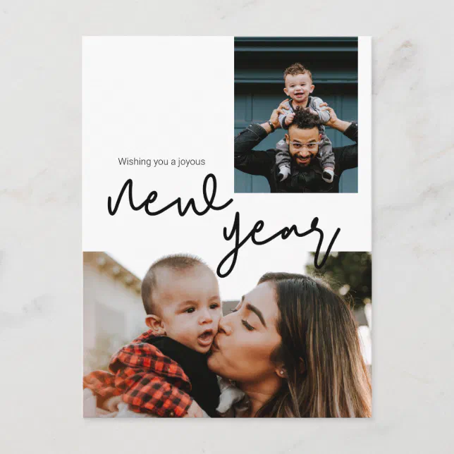 Custom photos Greeting Modern New Year Script Postcard | Zazzle